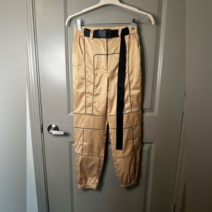 Cargo Style Satin Joggers with Holographic Detail